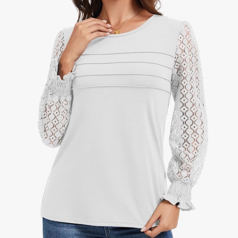 Elegant White Lace Sleeve Women's Top